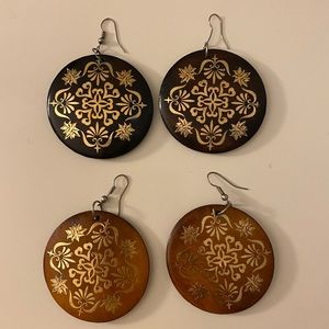 Brown and Gold Wood Earrings